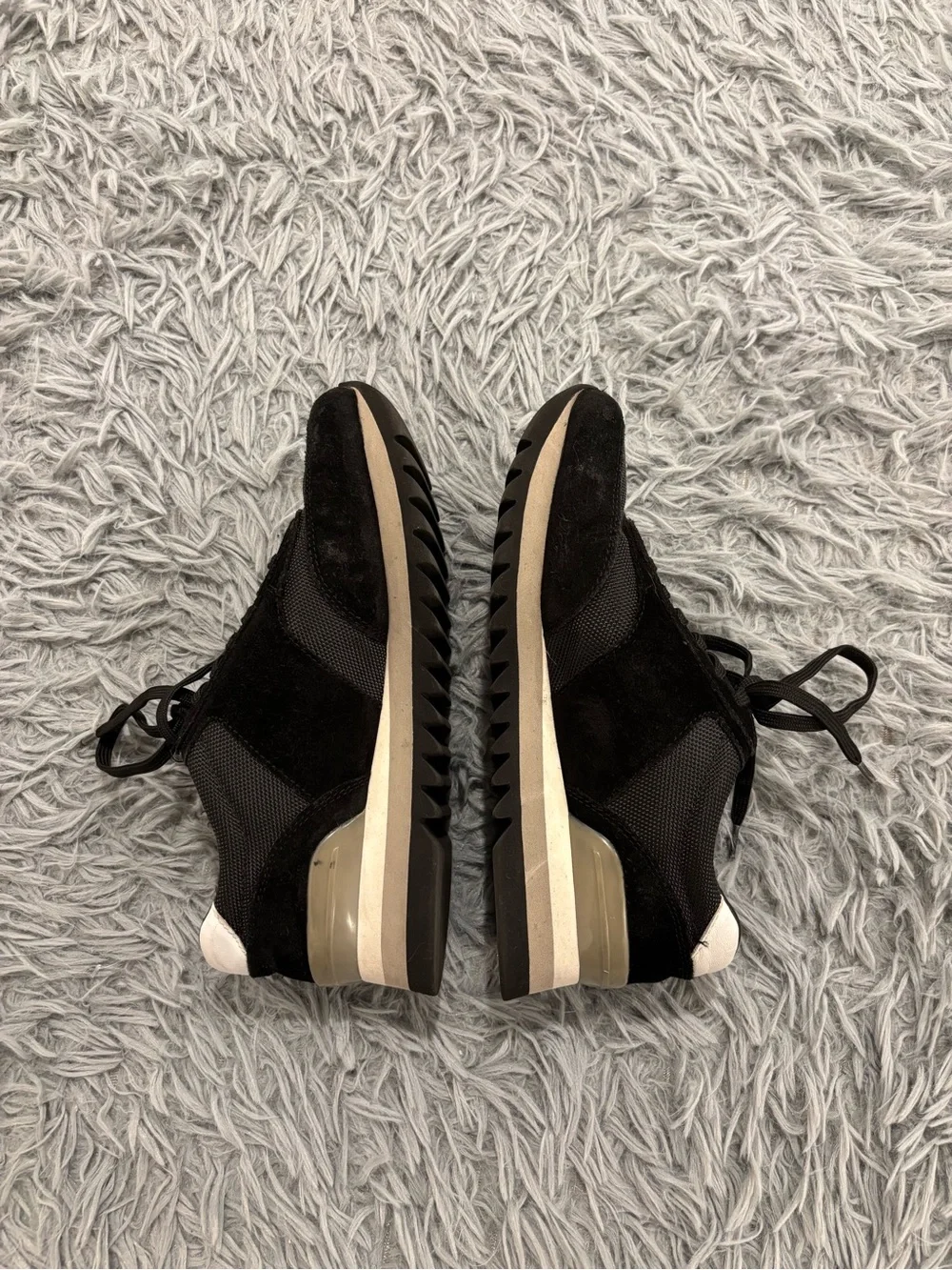 Tory Burch Sneakers Women’s 6.5 M Sawtooth Suede Canvas Black Grey Logo Trainers